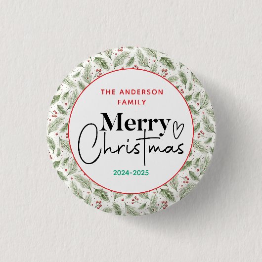 : Watercolor Green Grass – Festive Christmas Party 缶バッジ (正面)