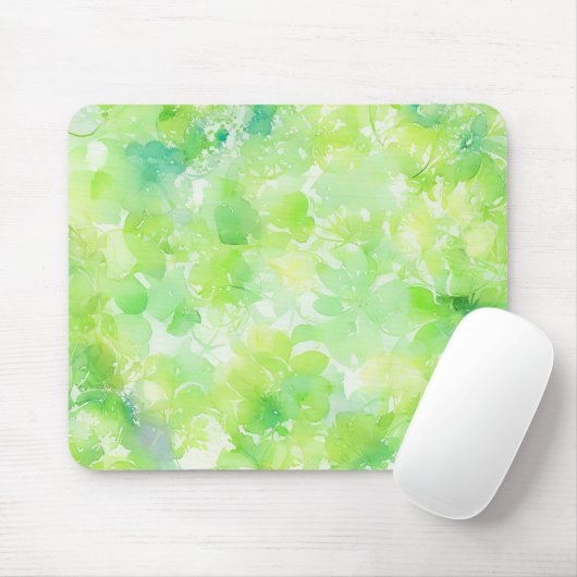 Watercolor Green Leaf Abstract Pattern マウスパッド (マウス)