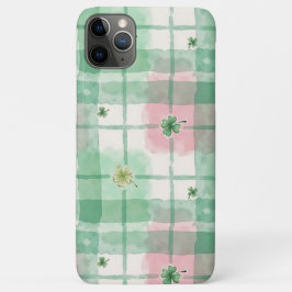 Watercolor Green & Pink Plaid Lucky Clover  iPhone 11 Pro Maxケース