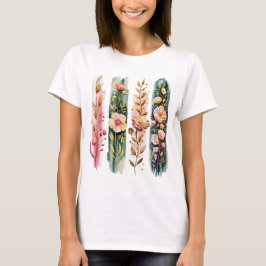 WATERCOLOR GREEN & PINK WILDFLOWER BRUSHSTROKES Tシャツ
