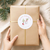 Watercolor Green & Red Ornaments Holiday ラウンドシール