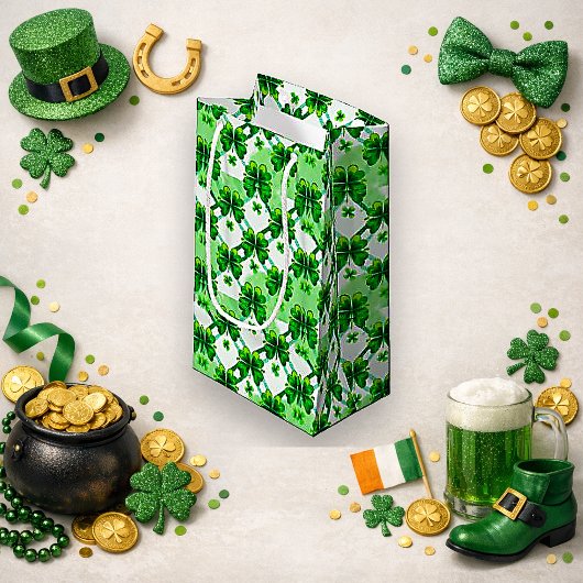 Watercolor Green Shamrock Plaid Pattern スモールペーパーバッグ