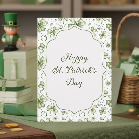Watercolor Green Shamrocks Happy St. Patrick's Day シーズンカード