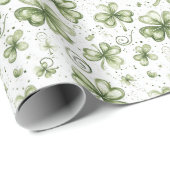 Watercolor Green Shamrocks Three Leaf Clovers ラッピングペーパー (ロールコーナー)