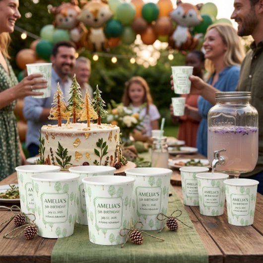 Watercolor Green Trees Personalized Paper Cups 紙コップ
