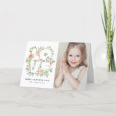 Watercolor Greenery and Rose Photo Valentine's Day カード (正面)