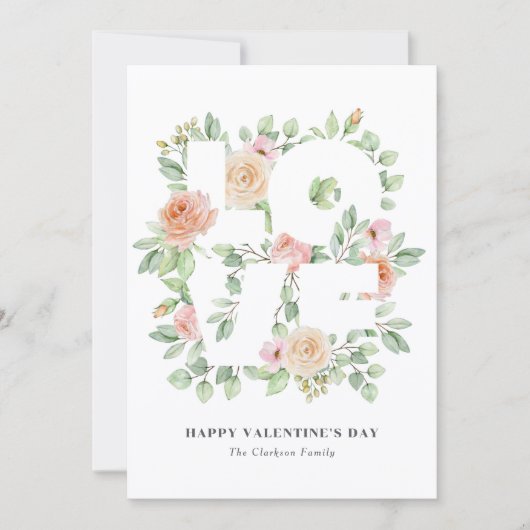 Watercolor Greenery and Roses Valentine's Day (正面)