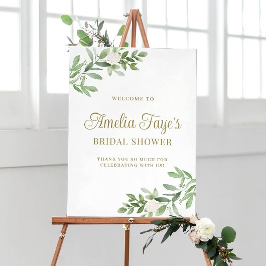 Watercolor Greenery Bridal Shower Welcome ポスター