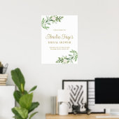 Watercolor Greenery Bridal Shower Welcome ポスター (ホームオフィス)