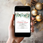 Watercolor Greenery Christmas Dinner 招待状