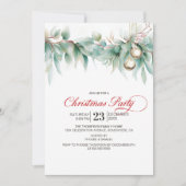Watercolor Greenery Christmas Party 招待状 (正面)