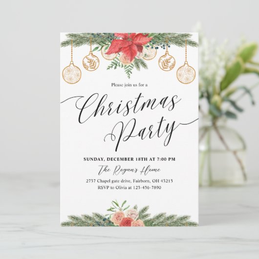 Watercolor Greenery Christmas Party  招待状 (スタンド正面)