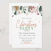 Watercolor Greenery Christmas Party 招待状 (正面/裏面)