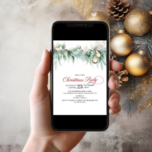 Watercolor Greenery Christmas Party 招待状