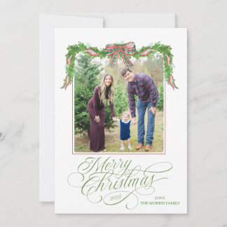 Watercolor Greenery Christmas Photo Card シーズンカード