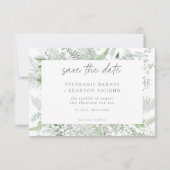 Watercolor Greenery Fern Rustic Wedding セーブザデート (正面)