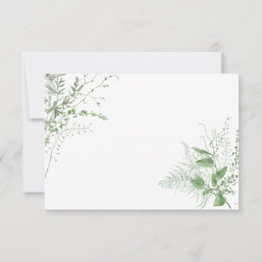 Watercolor Greenery Fern Rustic Wedding 出欠カード (裏面)