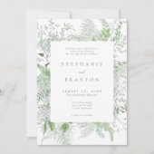 Watercolor Greenery Fern Rustic Wedding 招待状 (正面)