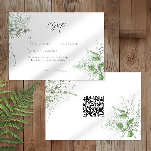 Watercolor Greenery Fern Rustic Wedding QR 出欠カード