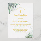 watercolor greenery foliage | Confirmation 箔招待状 (正面)