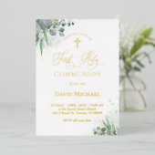 watercolor greenery foliage | First Communion  箔招待状 (立ち正面)