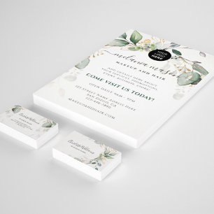 Watercolor Greenery Gold Eucalyptus Leaf Elegant 名刺
