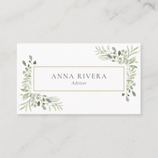 Watercolor Greenery Gold Geometric Professional 名刺 (正面)