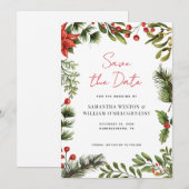 Watercolor Greenery Holiday Wedding セーブザデート (正面/裏面)