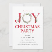 Watercolor Greenery JOY Christmas Party Invitation 招待状 (正面)