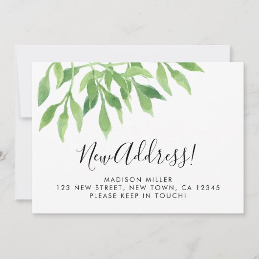 Watercolor Greenery New Address Moving 案内状 (正面)