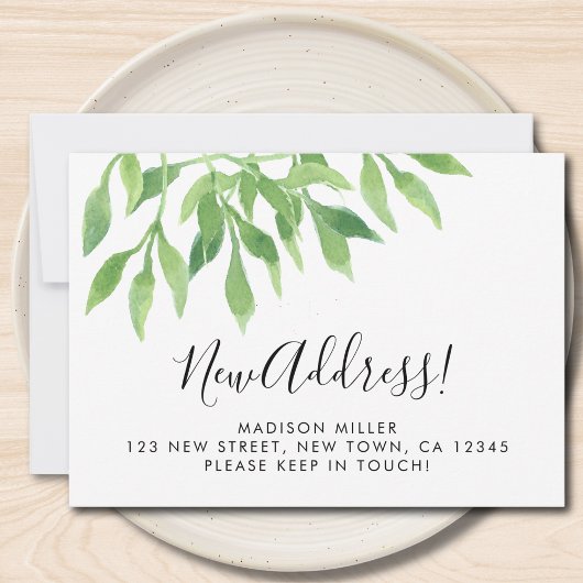 Watercolor Greenery New Address Moving 案内状