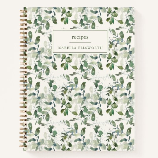 Watercolor Greenery Personalized Name Recipe ノートブック (正面)