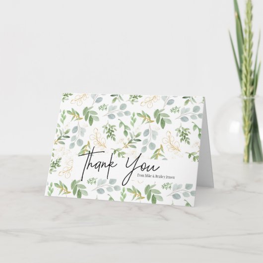 Watercolor Greenery Personalized Thank You Card サンキューカード (正面)