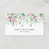 Watercolor Greenery Pink Flowers Business Card 名刺 (正面)