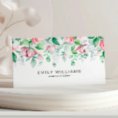 Watercolor Greenery Pink Flowers Business Card 名刺