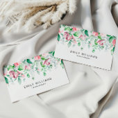 Watercolor Greenery Pink Flowers Business Card 名刺