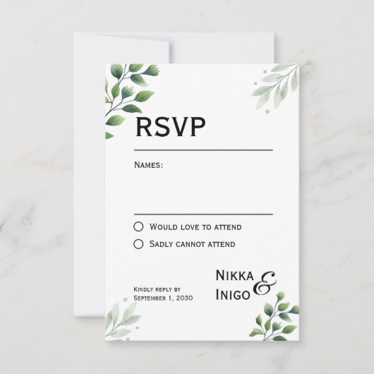 Watercolor Greenery RSVP Card Invitation (正面)