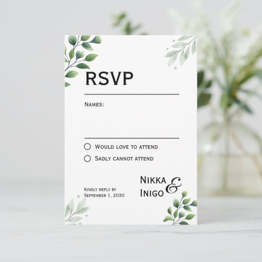 Watercolor Greenery RSVP Card Invitation (スタンド正面)