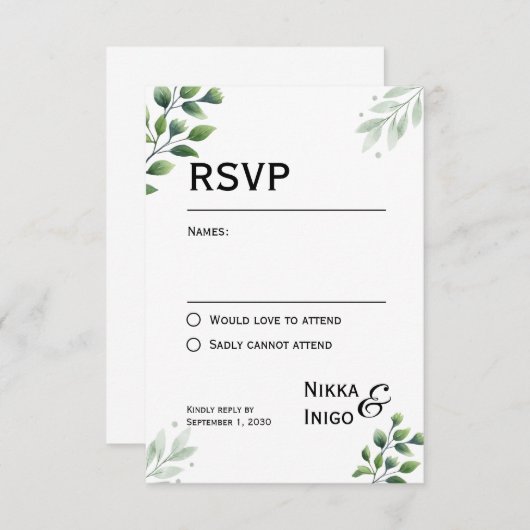 Watercolor Greenery RSVP Card Invitation (正面/裏面)