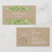 Watercolor Greenery Rustic  | QR Code 名刺 (正面/裏面)