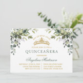 Watercolor Greenery Sage Green Gold Quinceanera 招待状 (スタンド正面)