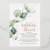 Watercolor Greenery Script Bridal Shower 箔招待状 (正面)