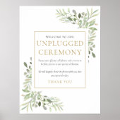 Watercolor Greenery Unplugged Ceremony Sign ポスター (正面)