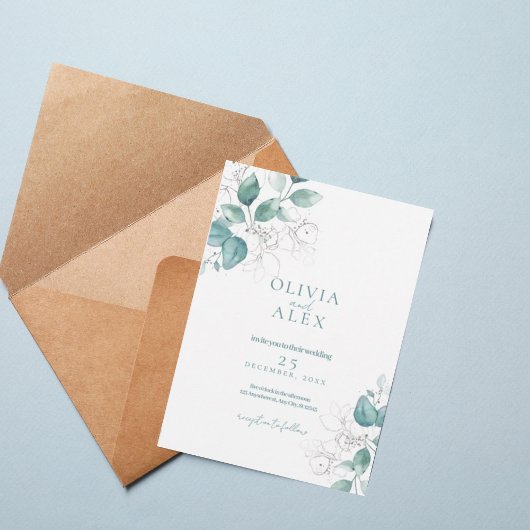Watercolor Greenery Wedding Invitation 招待状