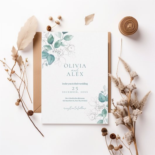 Watercolor Greenery Wedding Invitation 招待状