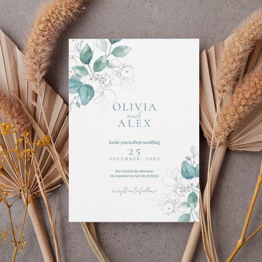 Watercolor Greenery Wedding Invitation 招待状