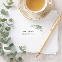 Watercolor Greenery Wedding Return Address ラベル