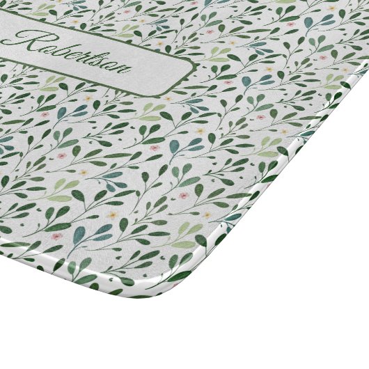 Watercolor greenery with name カッティングボード (角)