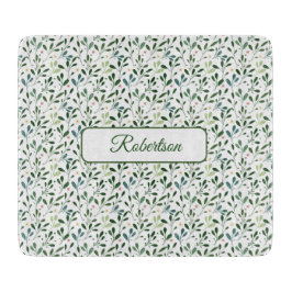 Watercolor greenery with name カッティングボード