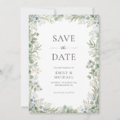 Watercolor Greenery With Photo Elegant Wedding セーブザデート (正面)